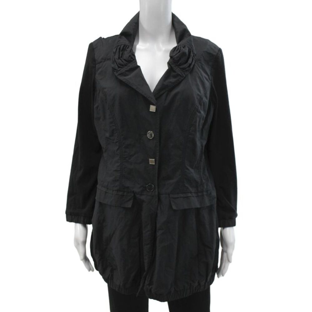 Katherine Barclay Womens Black Basic Button Front Jacket Cotton Blend Size L